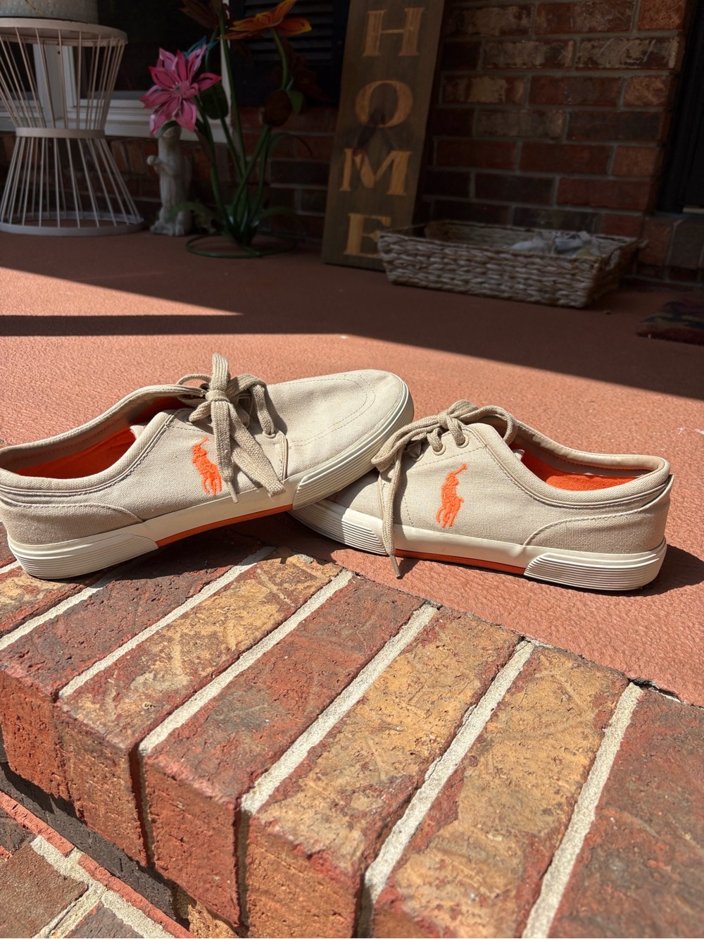 Polo by Ralph Lauren Beige Canvas Loafers with Orange Pony